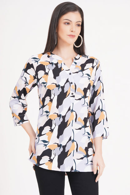 Abstract Floral Print Top