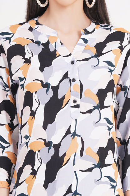 Abstract Floral Print Top