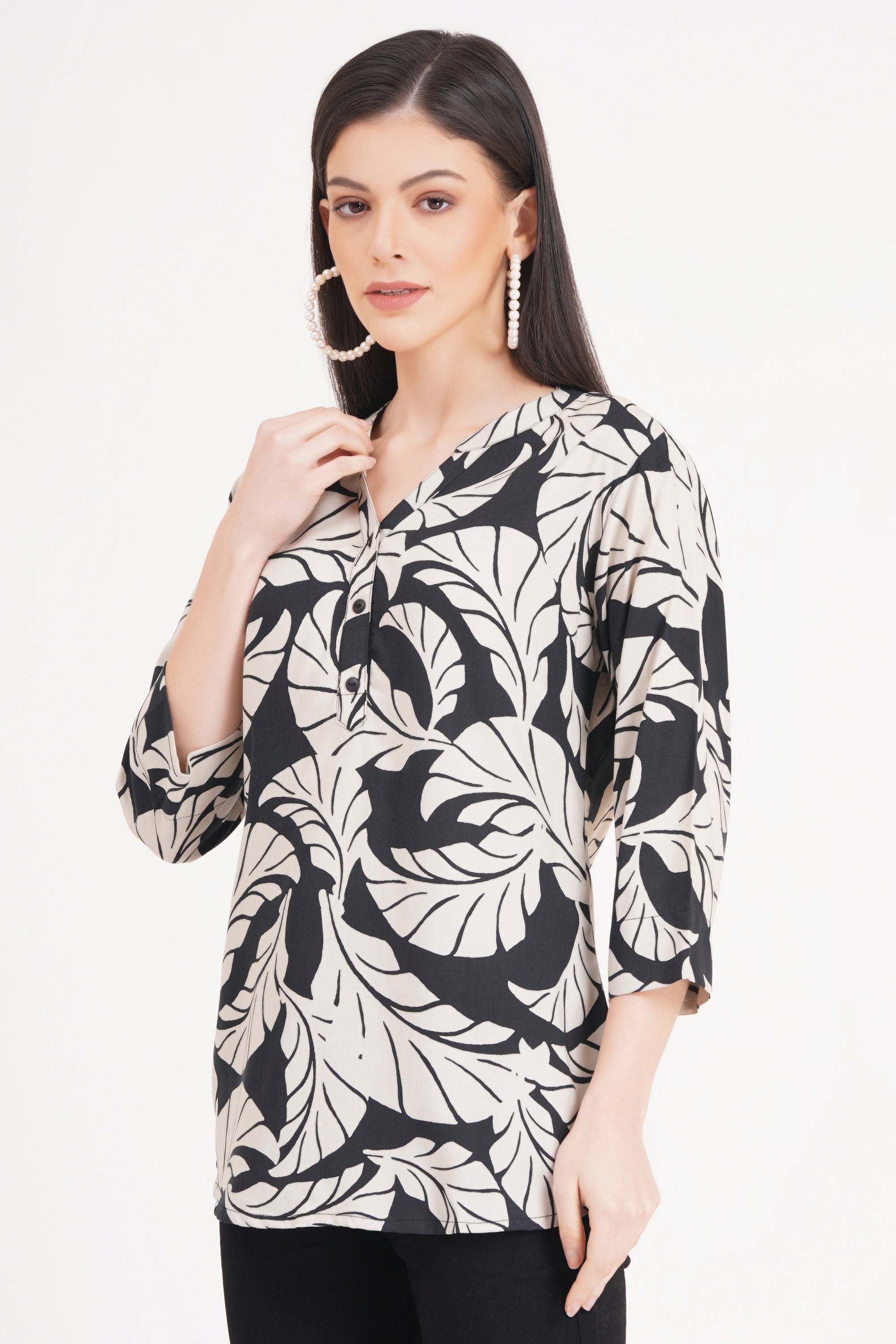 Women's Stylish Foliage Print Tunic