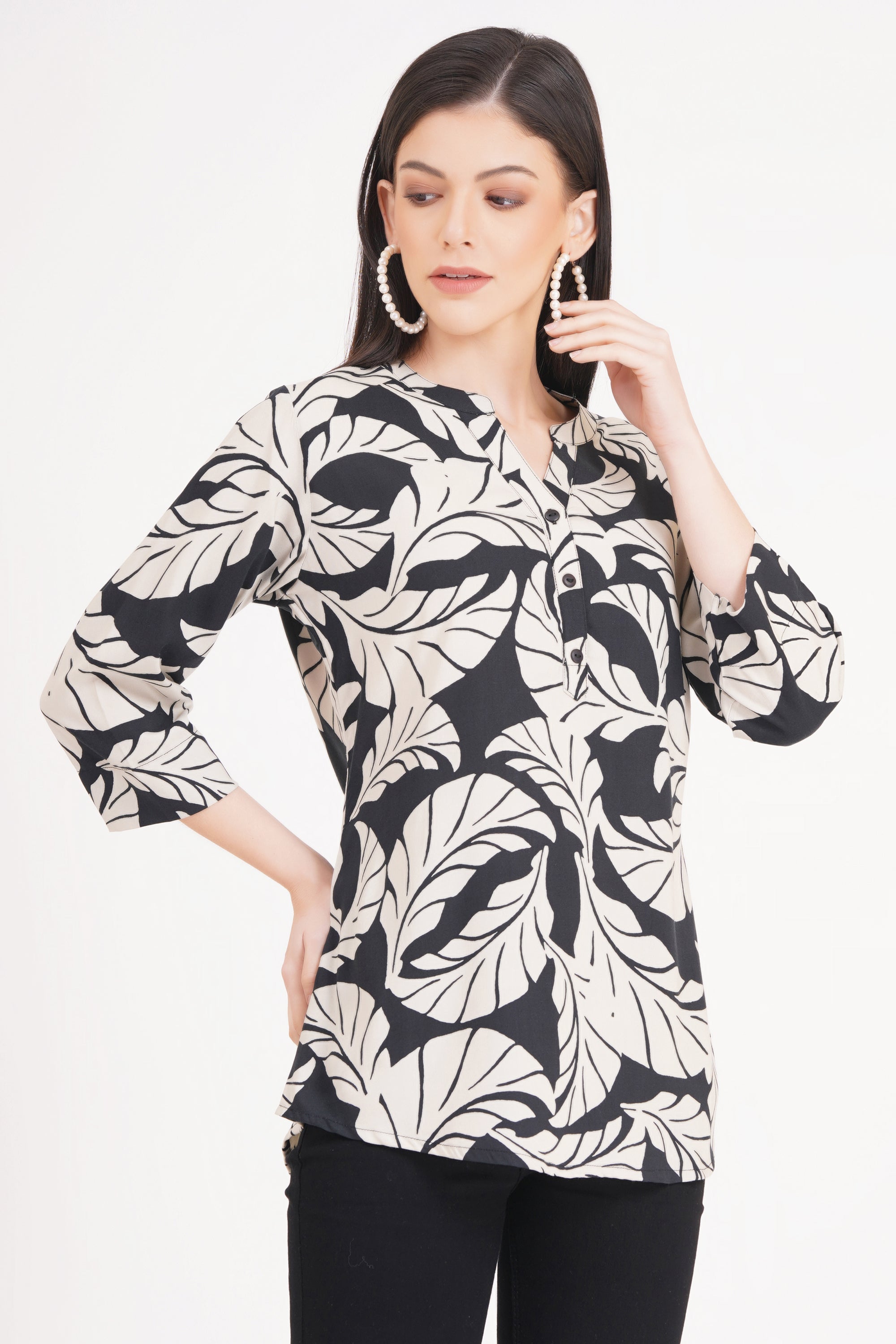 Women's Stylish Foliage Print Tunic