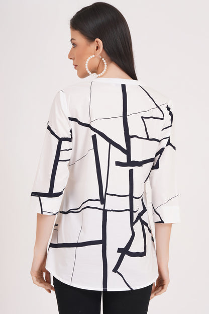 Black and White Geometric Print Top