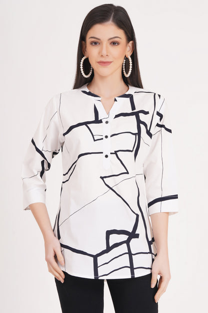 Black and White Geometric Print Top