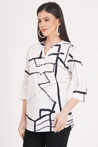 Black and White Geometric Print Top