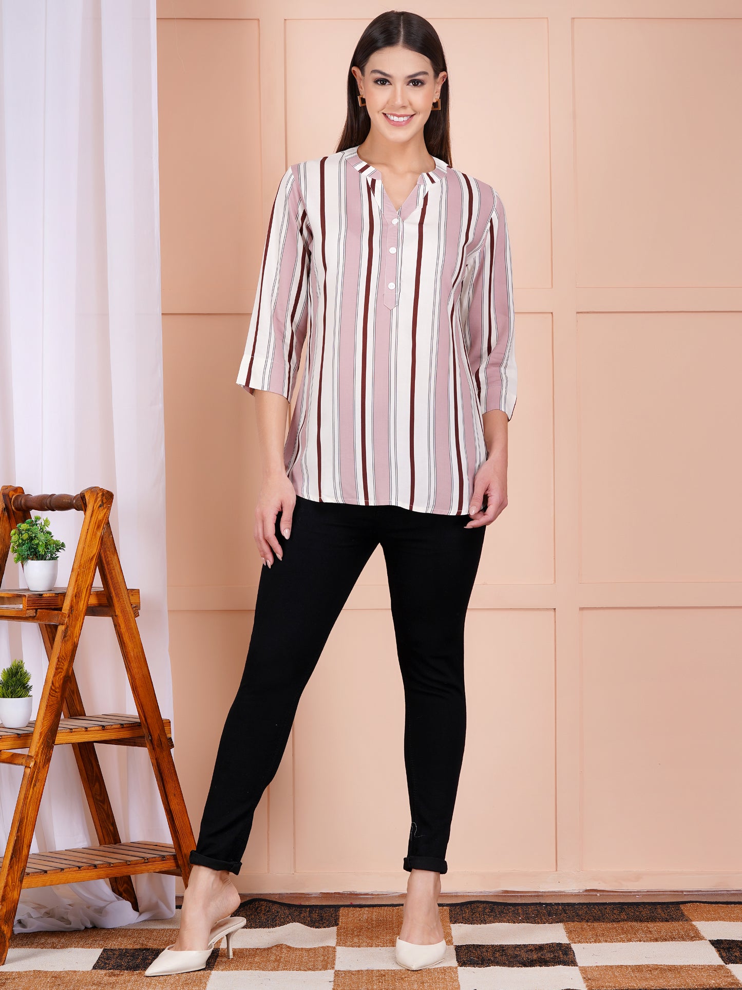 Rosé Stripe Print Top