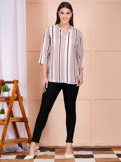 Rosé Stripe Print Top