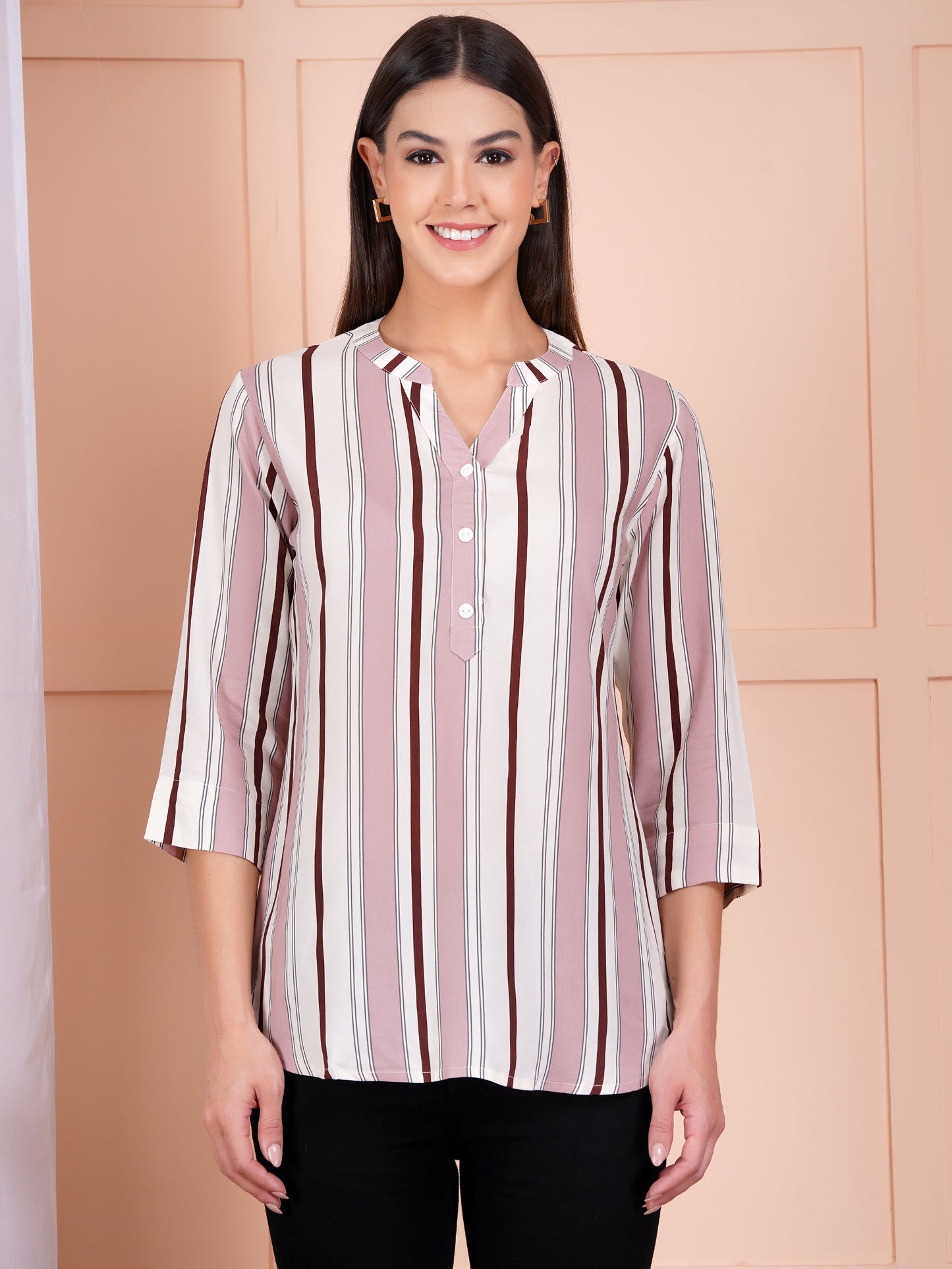 Rosé Stripe Print Top