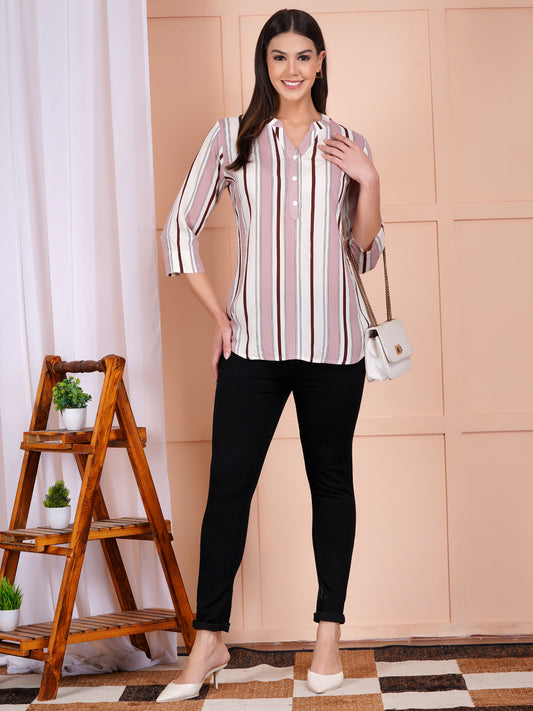 Rosé Stripe Print Top