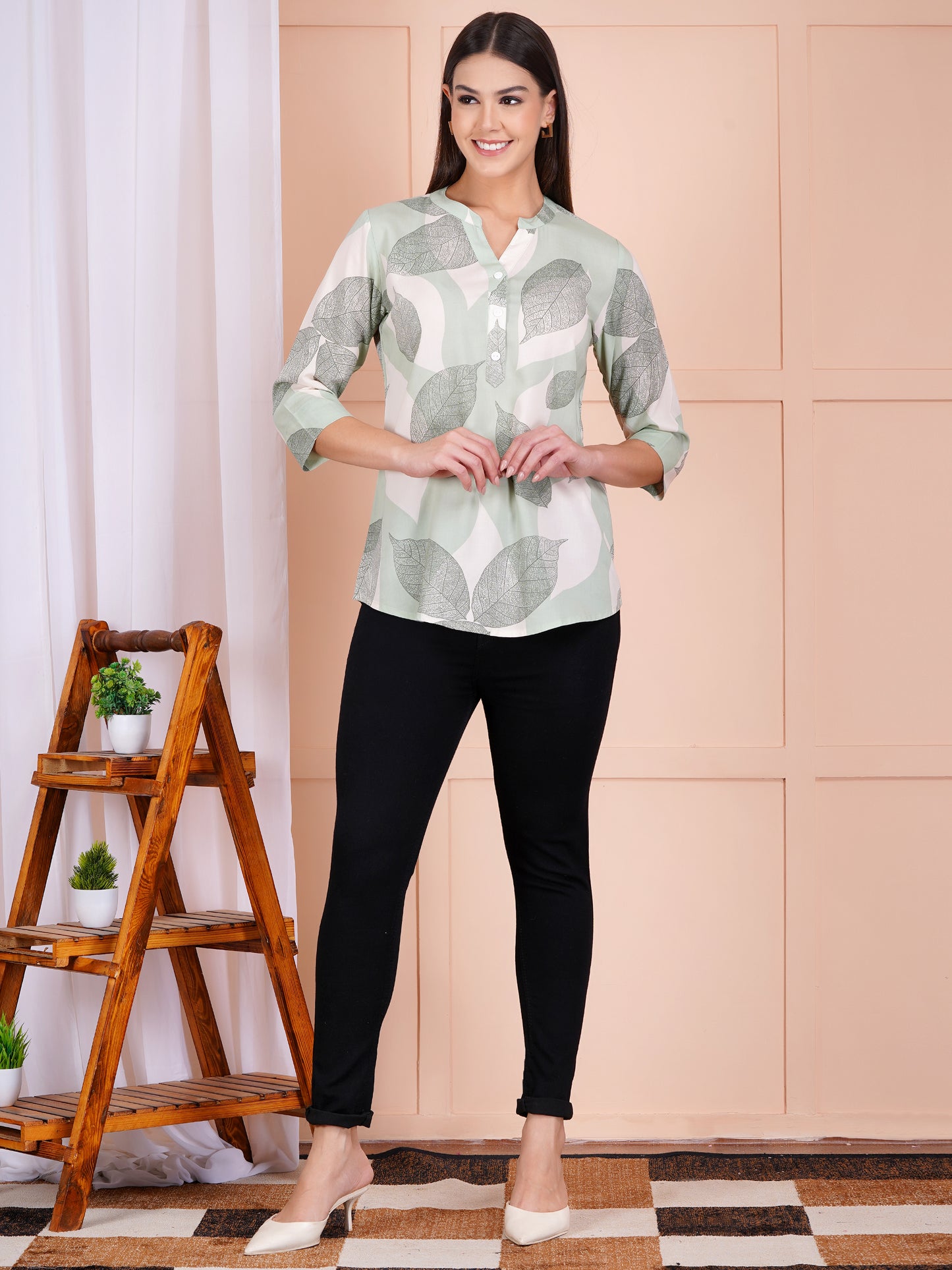 Garden Leaf Print Top