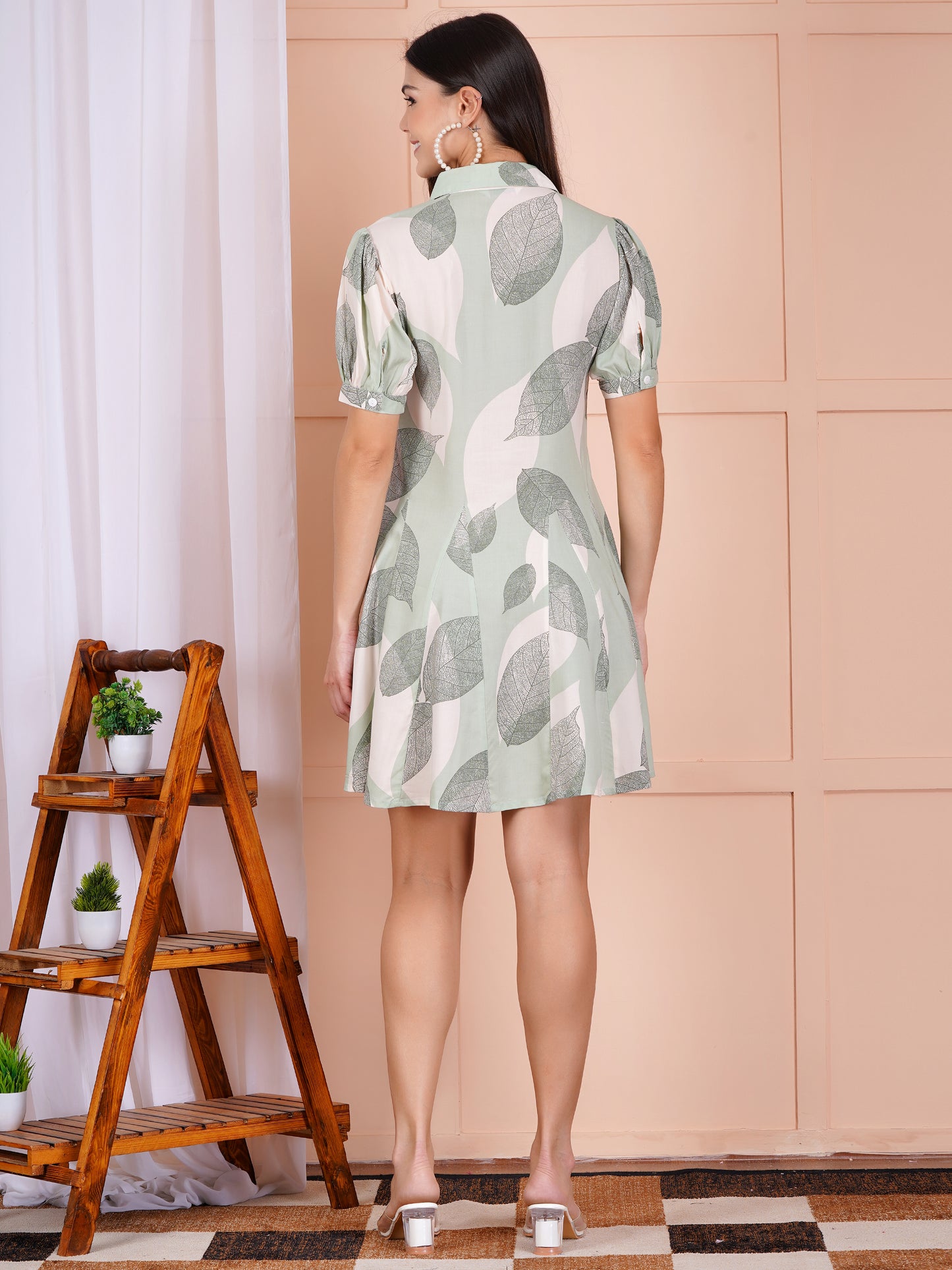 Green Leaf Short Midi Dress