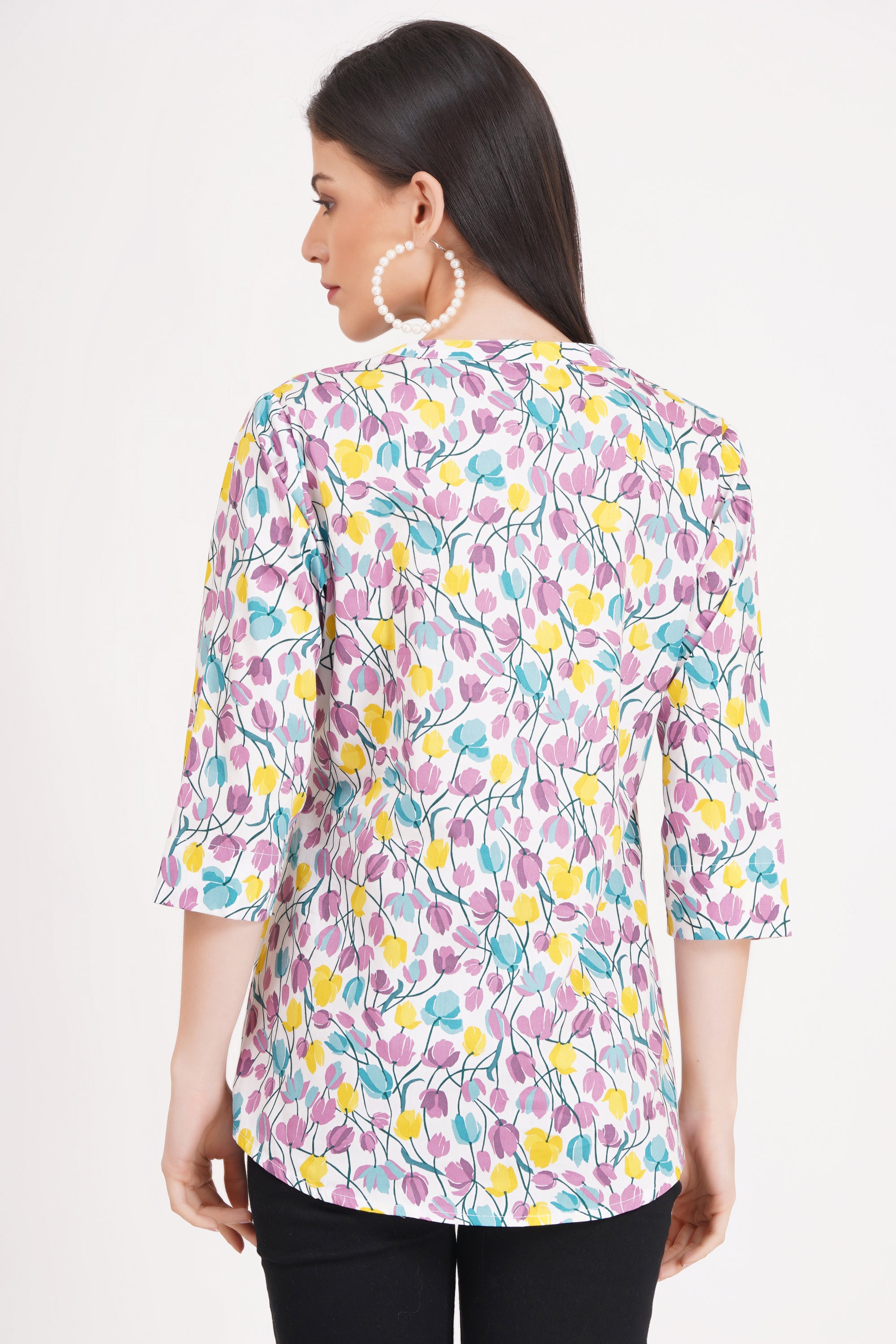 Pastel Floral Print Button-Up Shirt