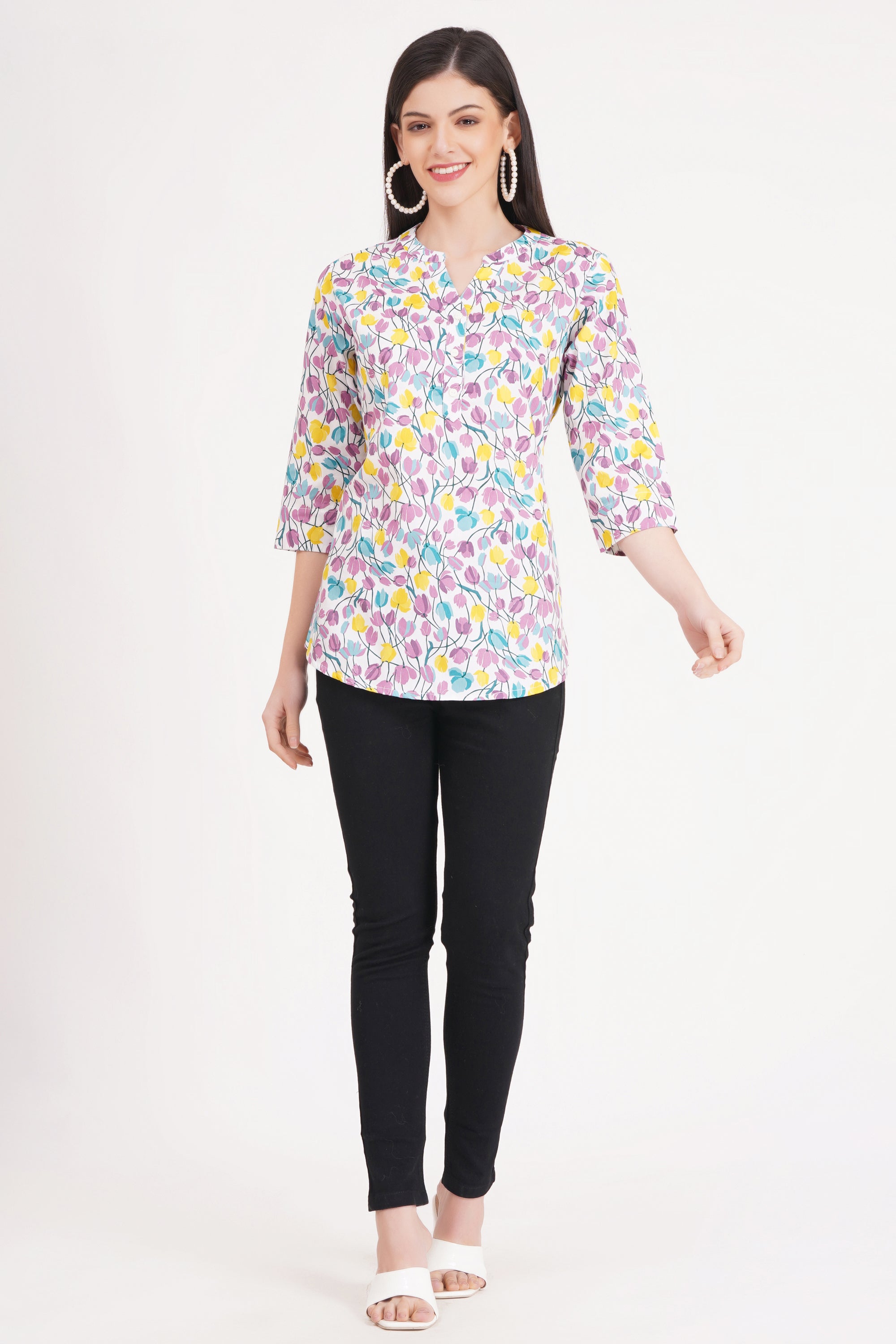 Pastel Floral Print Button-Up Shirt