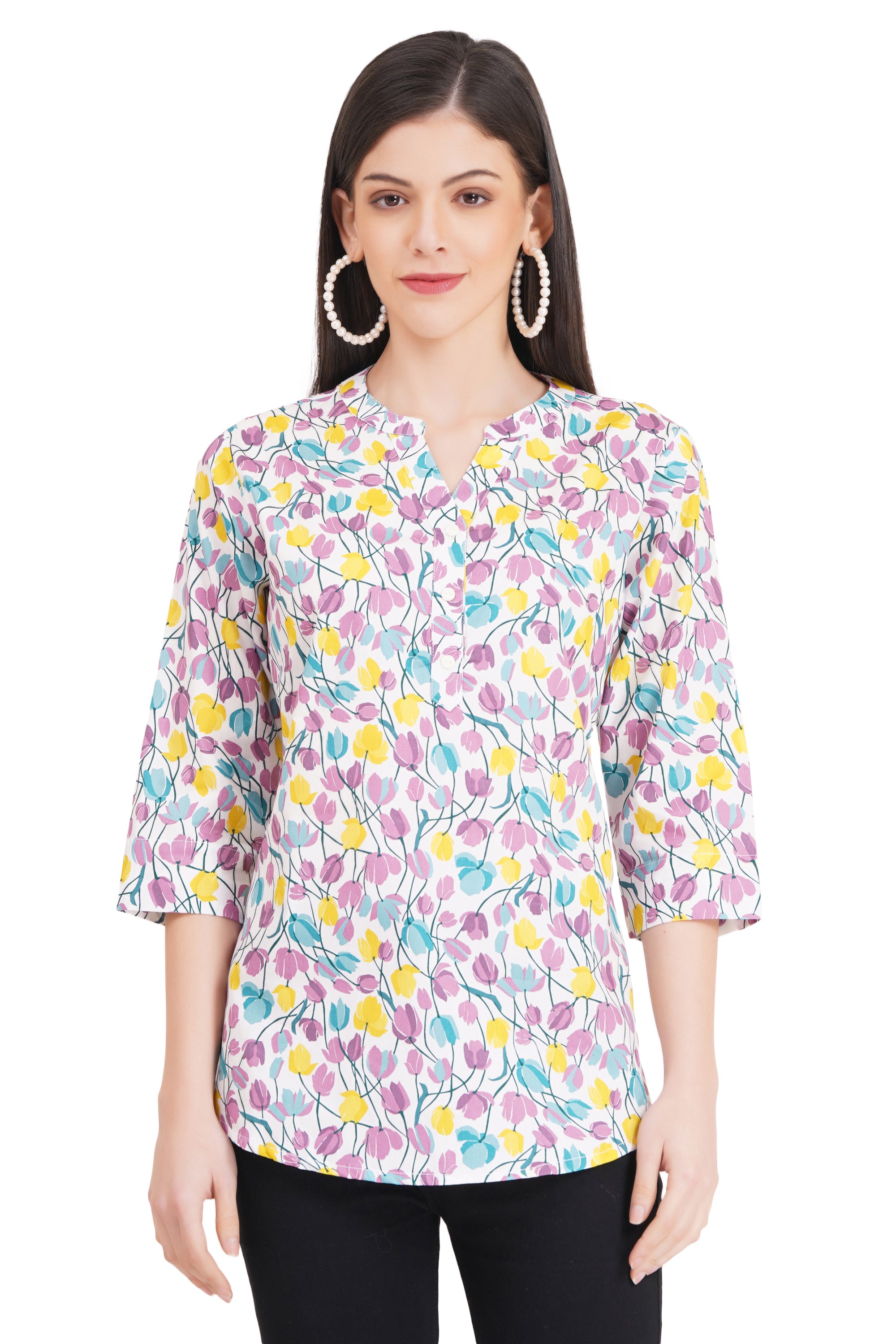 Pastel Floral Print Button-Up Shirt