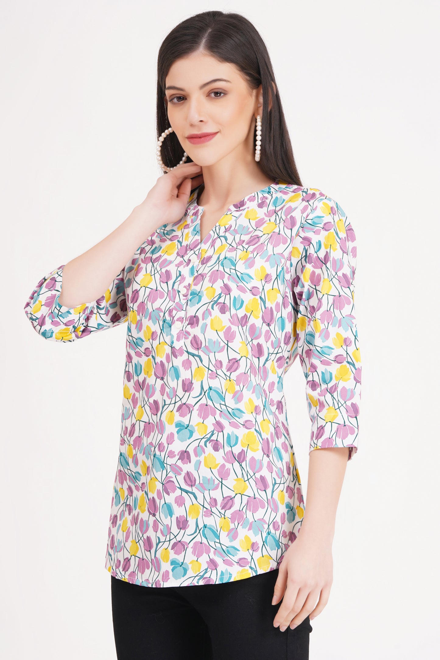 Pastel Floral Print Button-Up Shirt