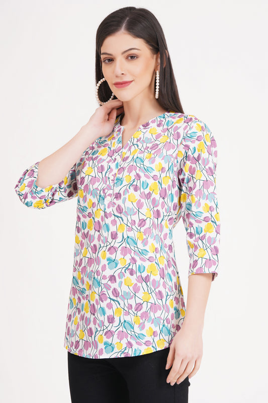 Pastel Floral Print Button-Up Shirt