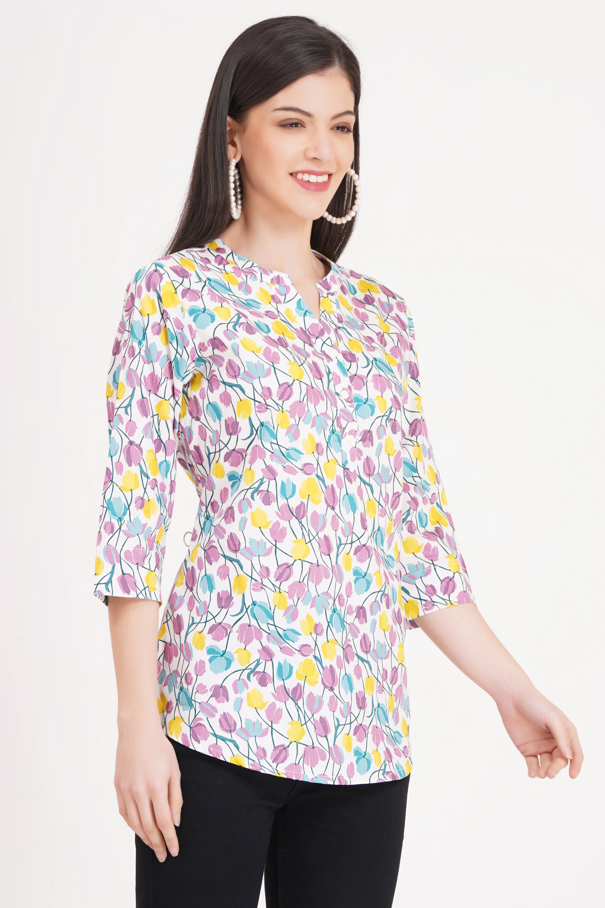 Pastel Floral Print Button-Up Shirt