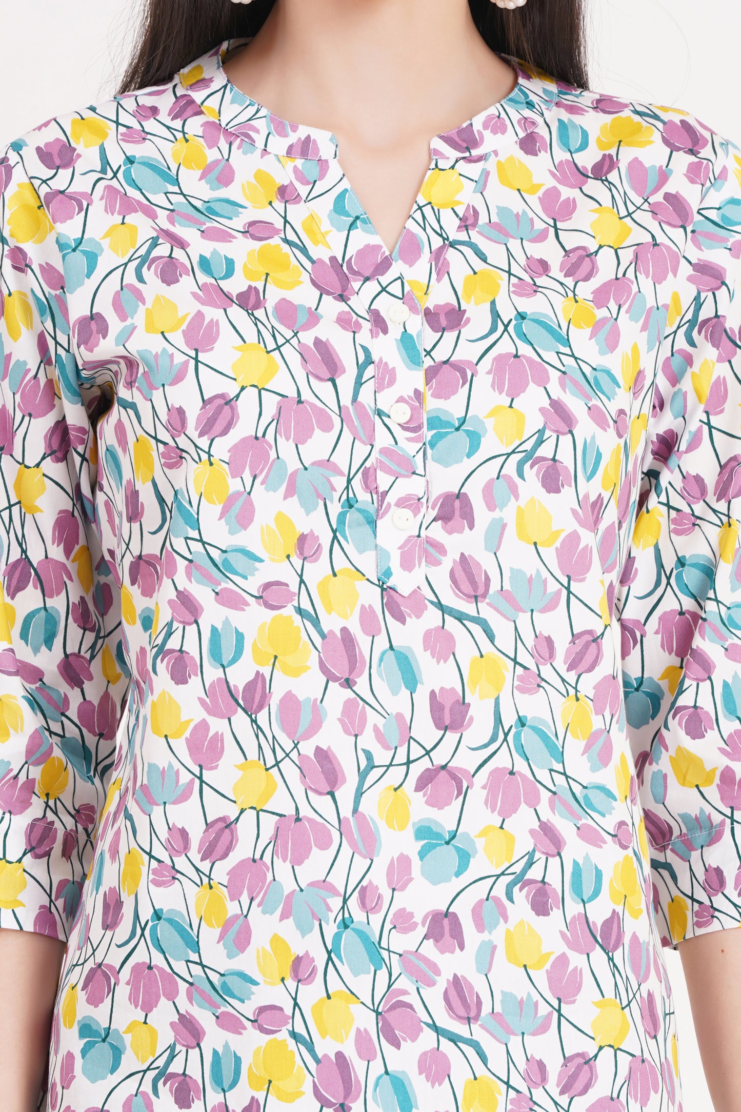 Pastel Floral Print Button-Up Shirt