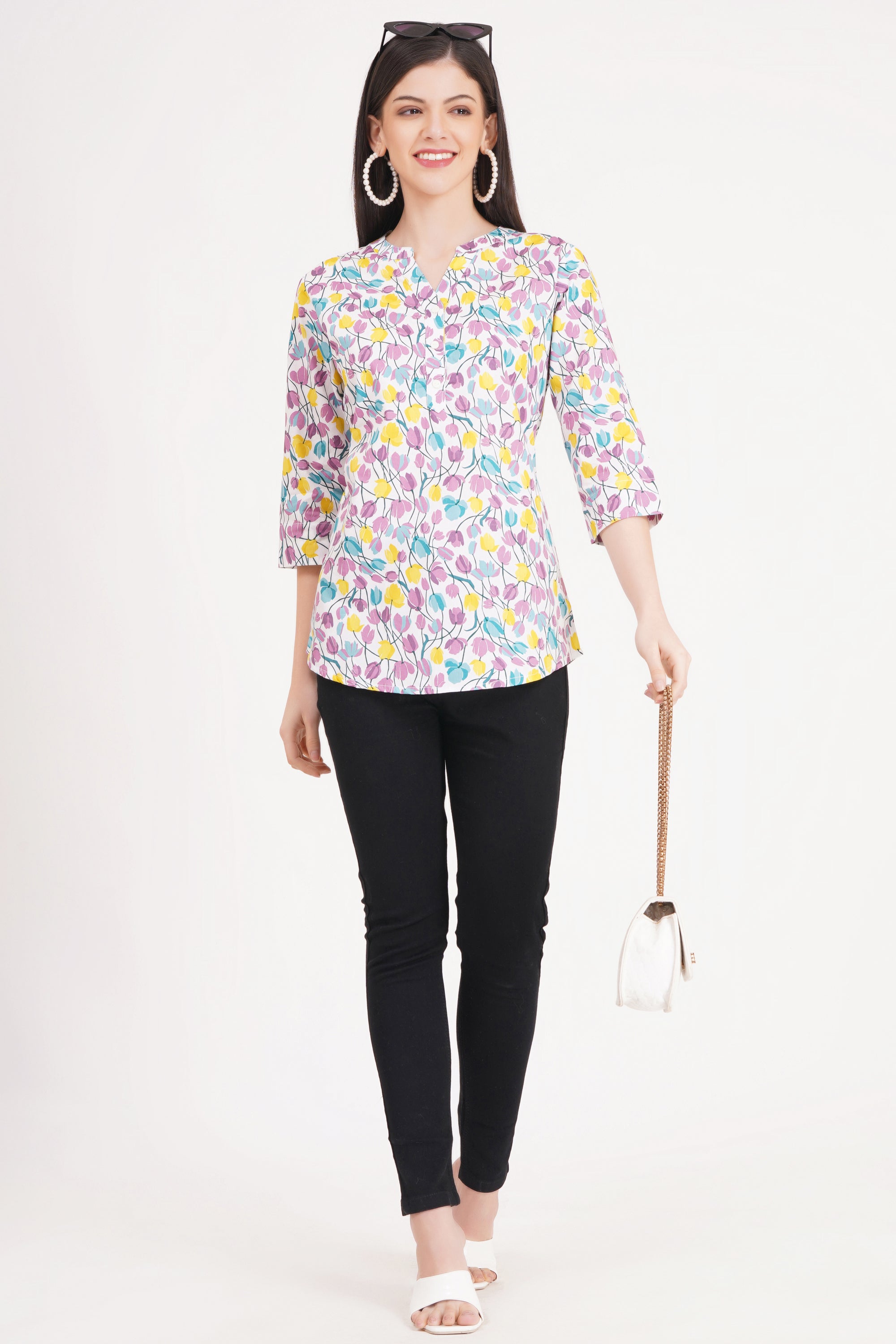 Pastel Floral Print Button-Up Shirt