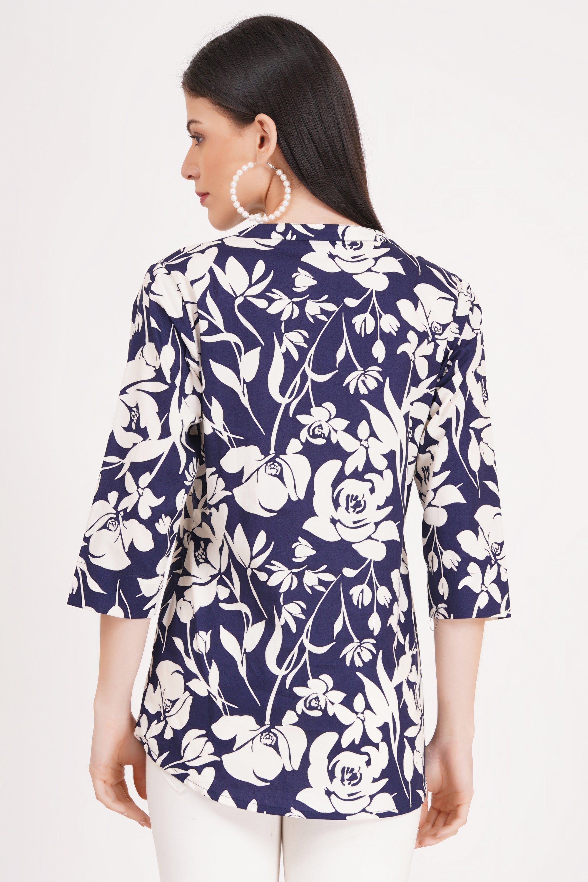 Women's Navy Blue Floral Print Tunic