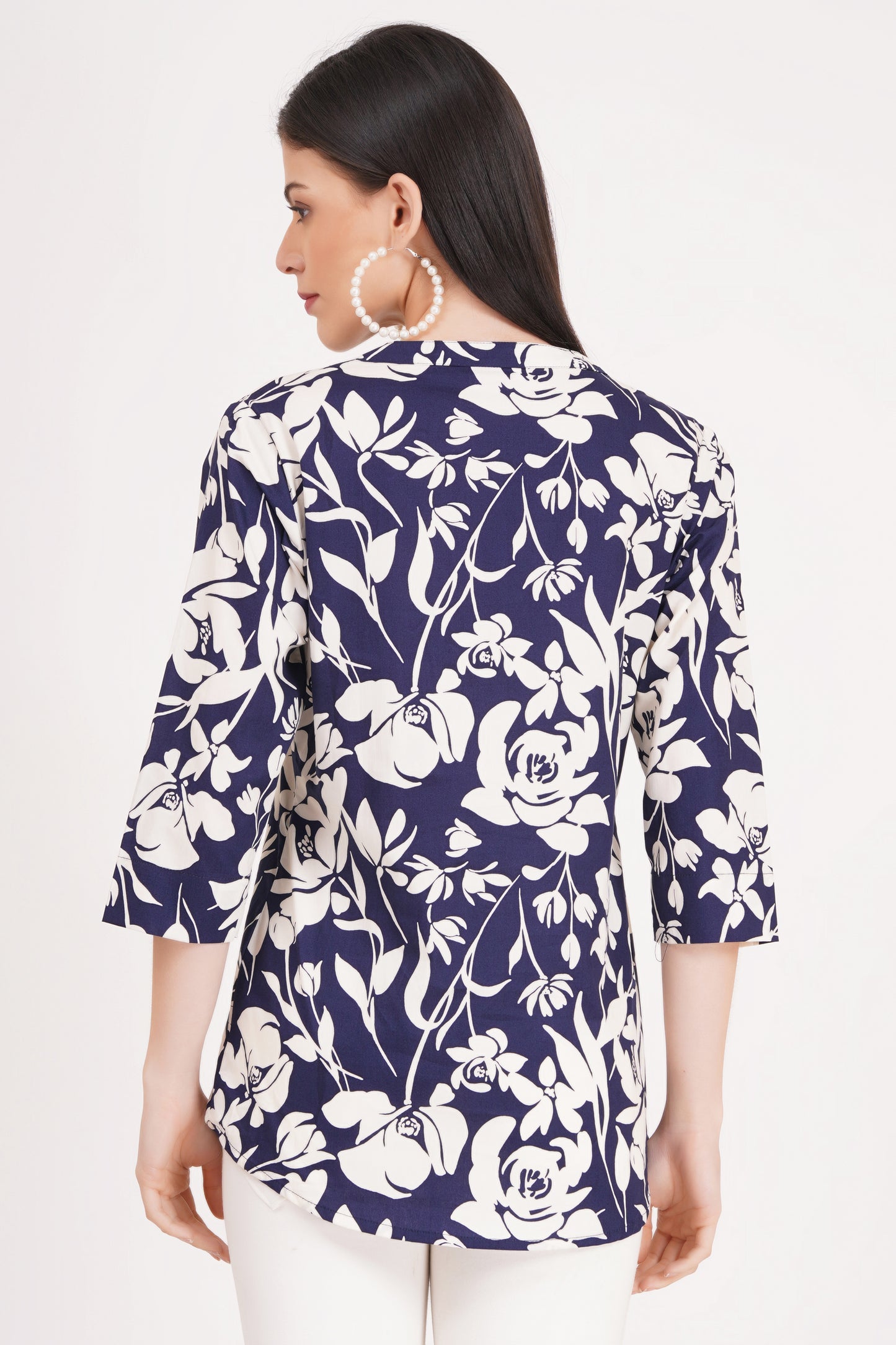 Women's Navy Blue Floral Print Tunic