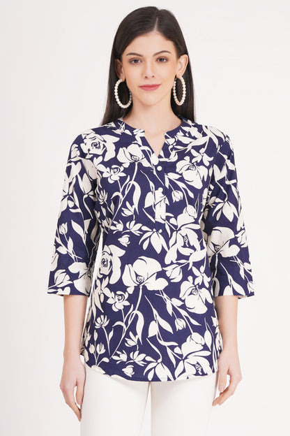 Women's Navy Blue Floral Print Top