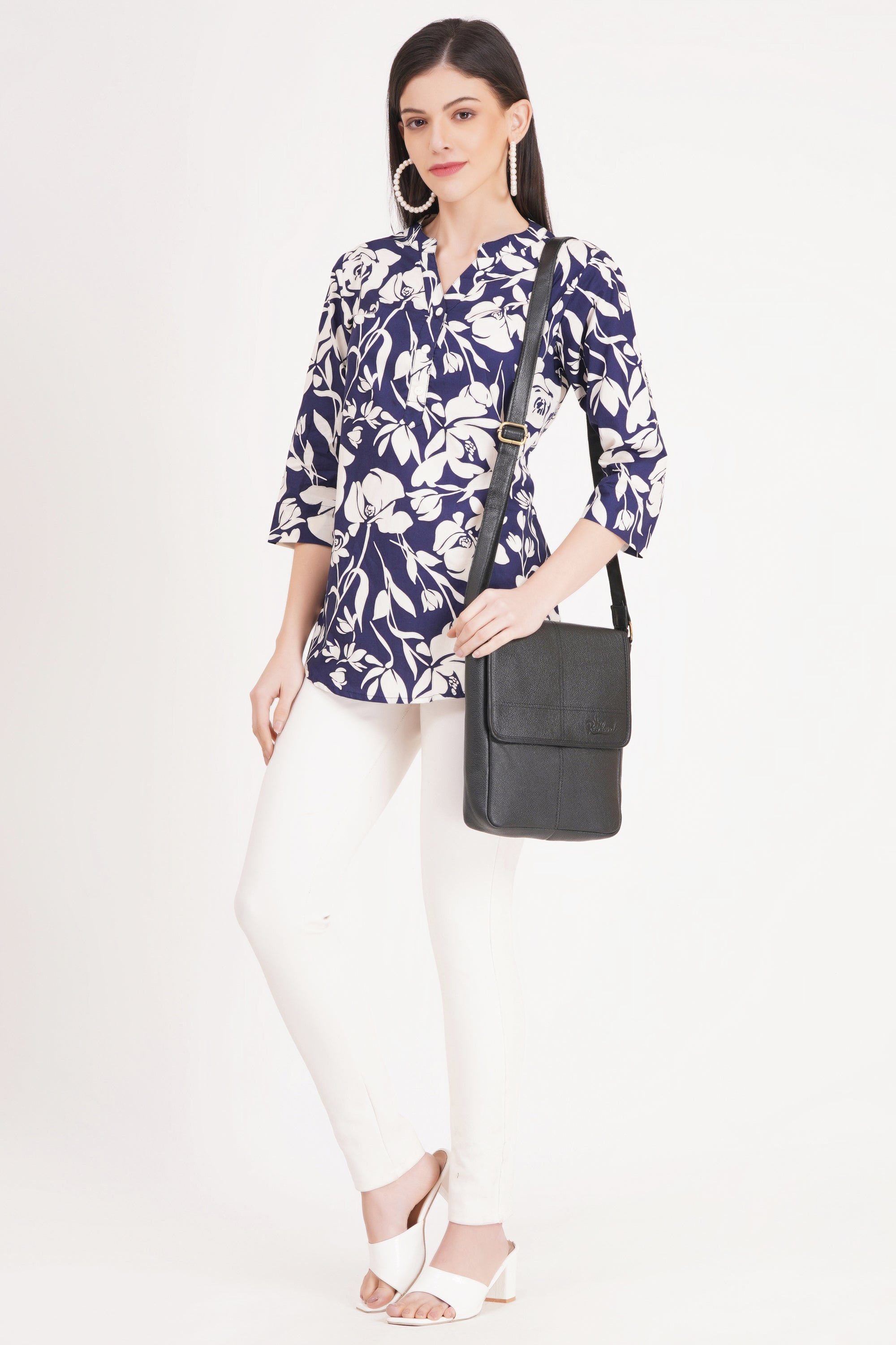 Women's Navy Blue Floral Print Tunic