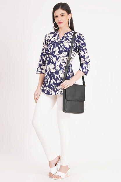 Women's Navy Blue Floral Print Top