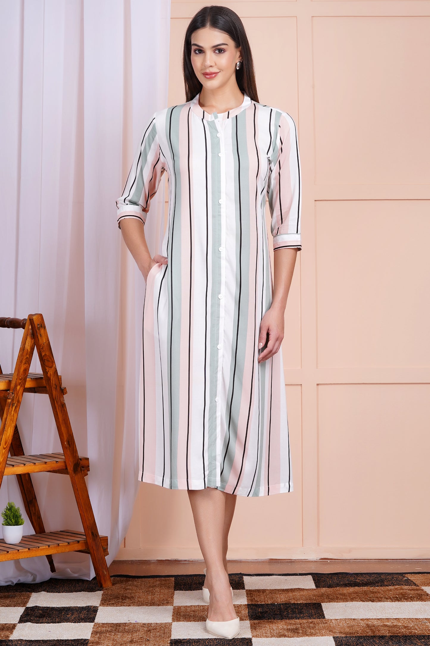 Pastel Pinstripe A-Line Dress