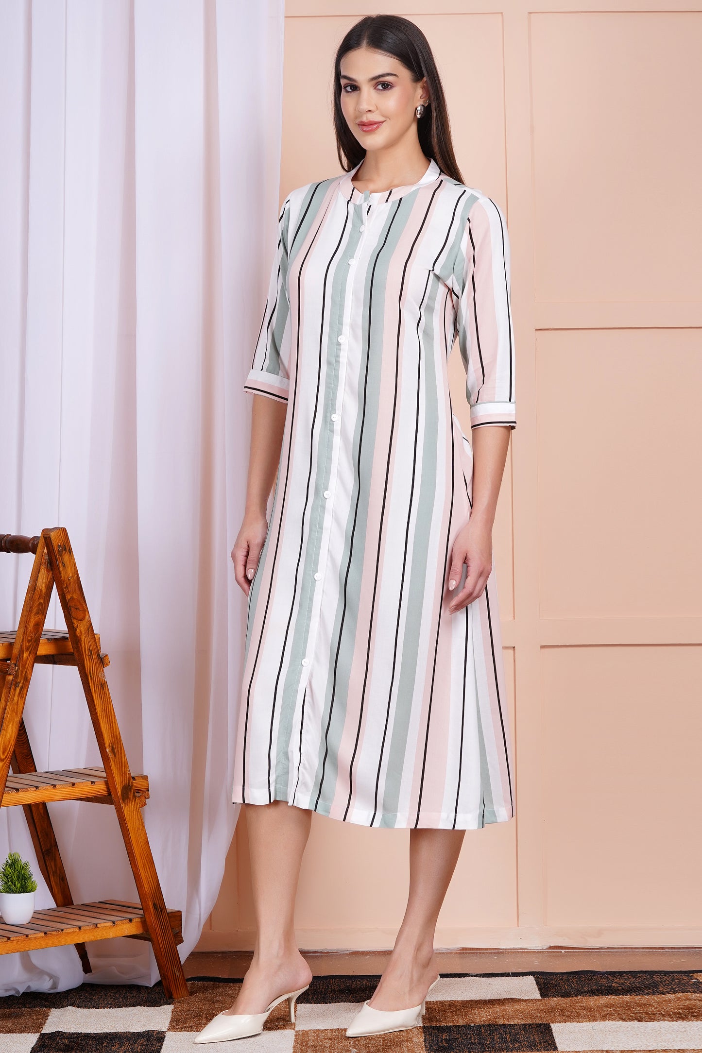 Pastel Pinstripe A-Line Dress