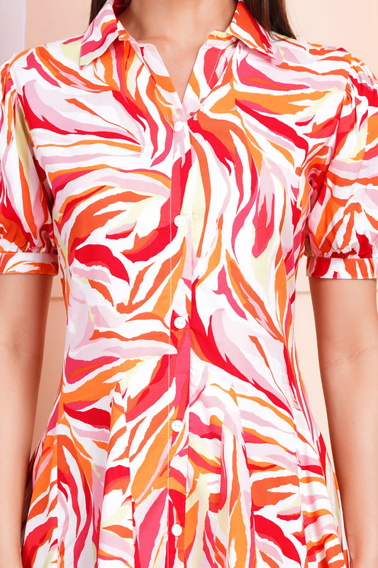 Tropical Blaze Short Midi Dress
