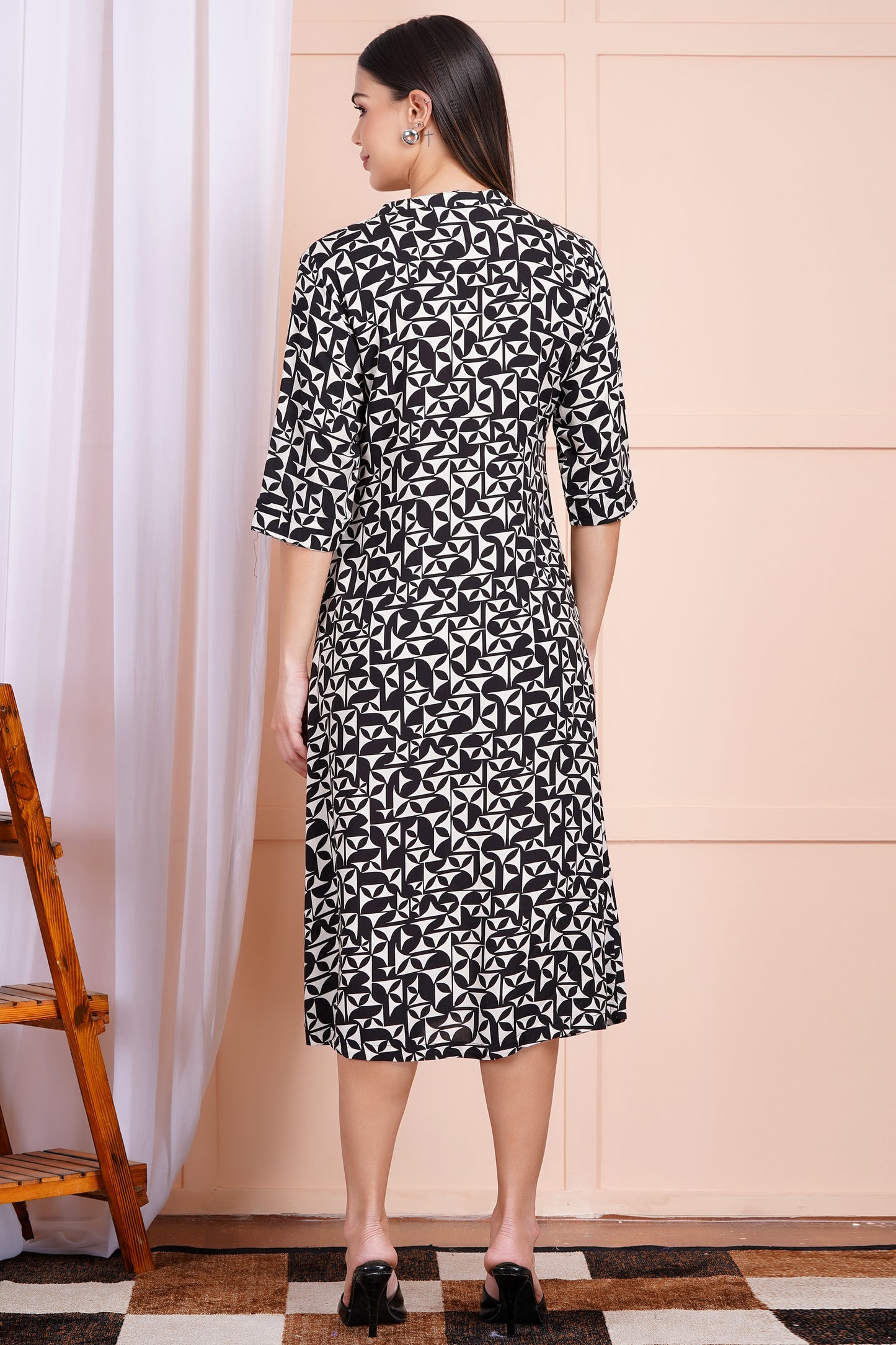 Monochrome Maze A-Line Dress
