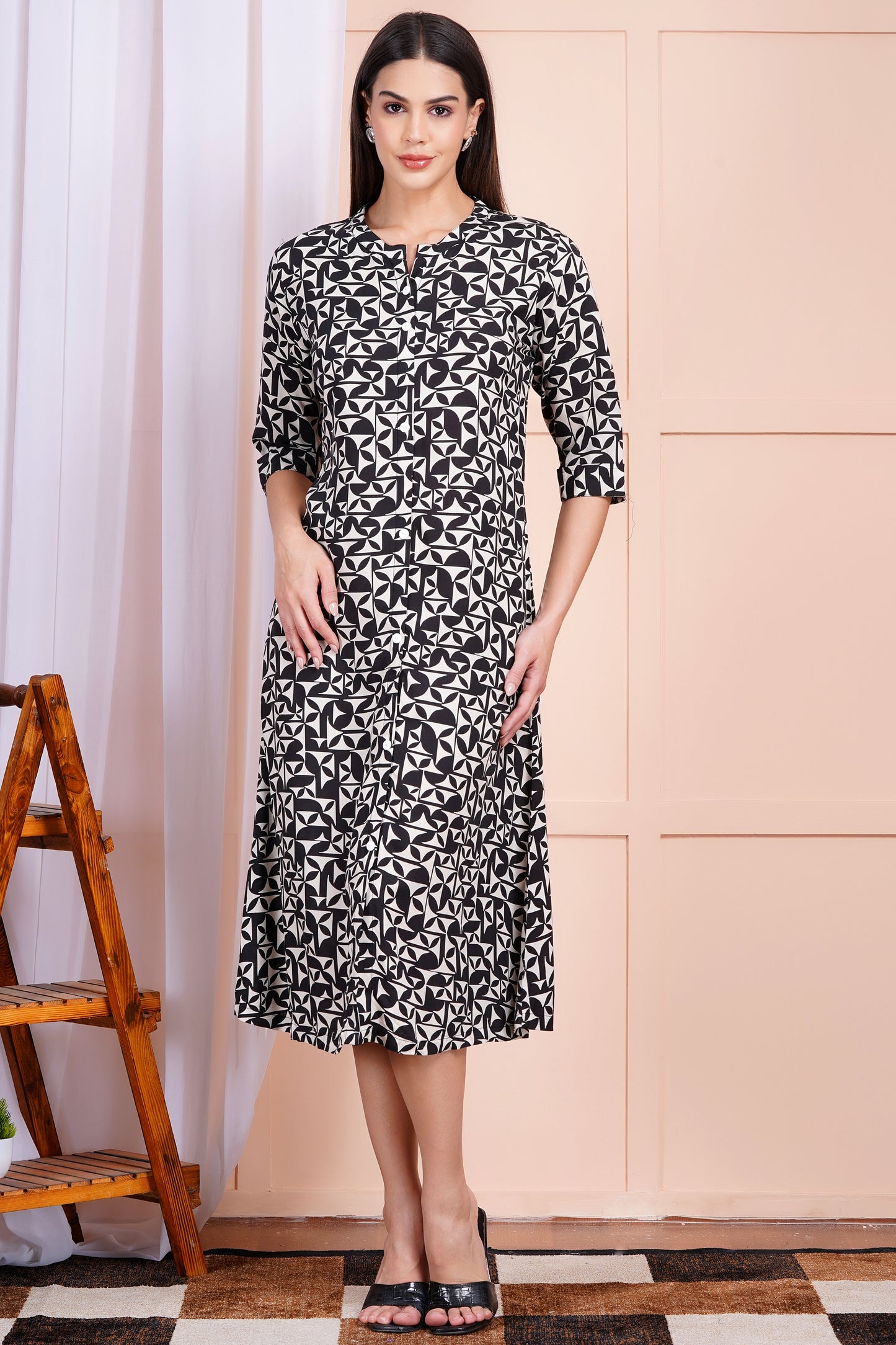 Monochrome Maze A-Line Dress