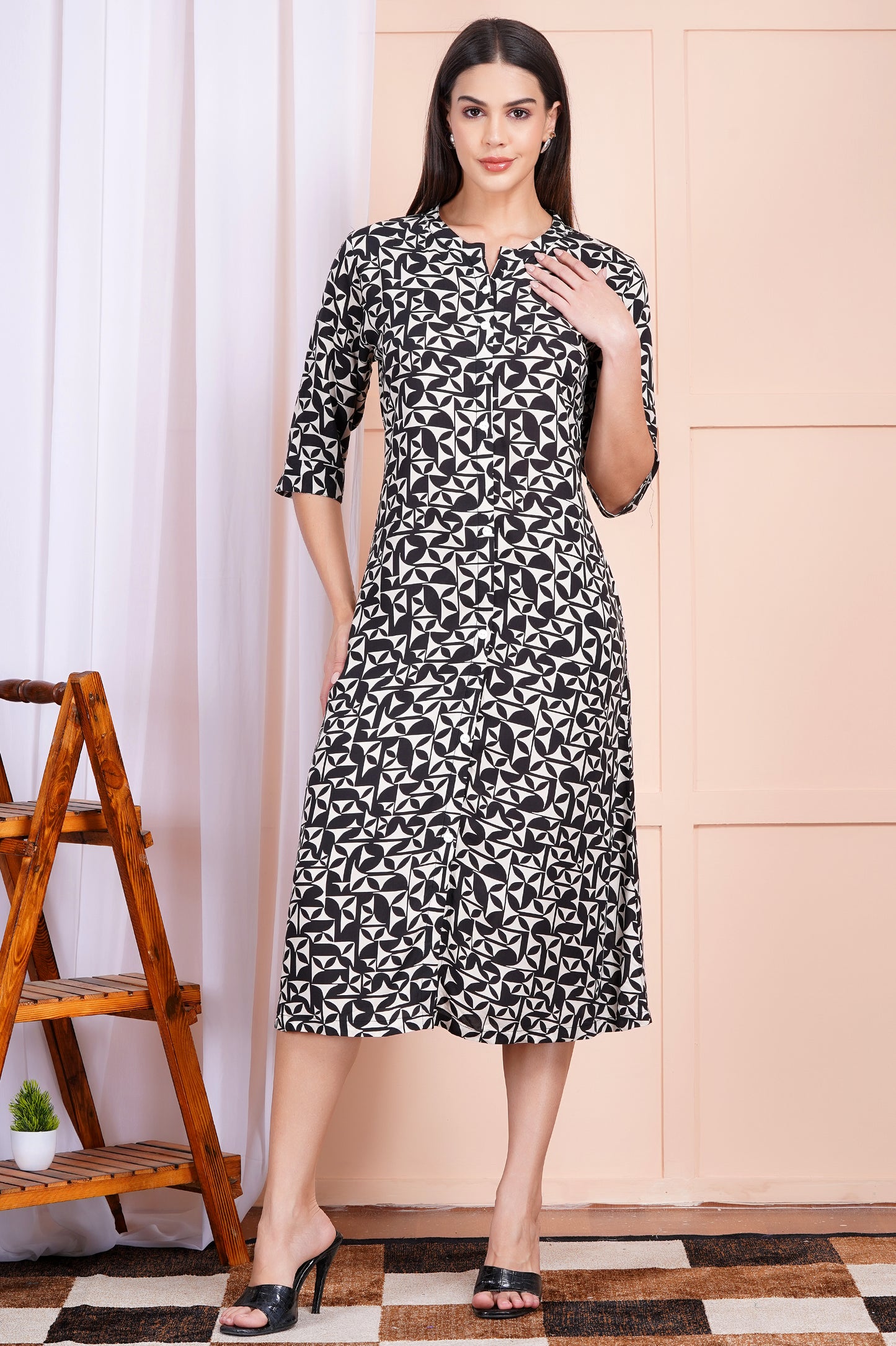 Monochrome Maze A-Line Dress