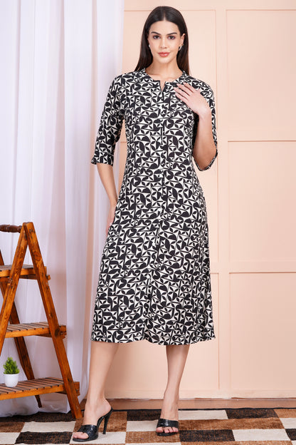 Monochrome Maze A-Line Dress
