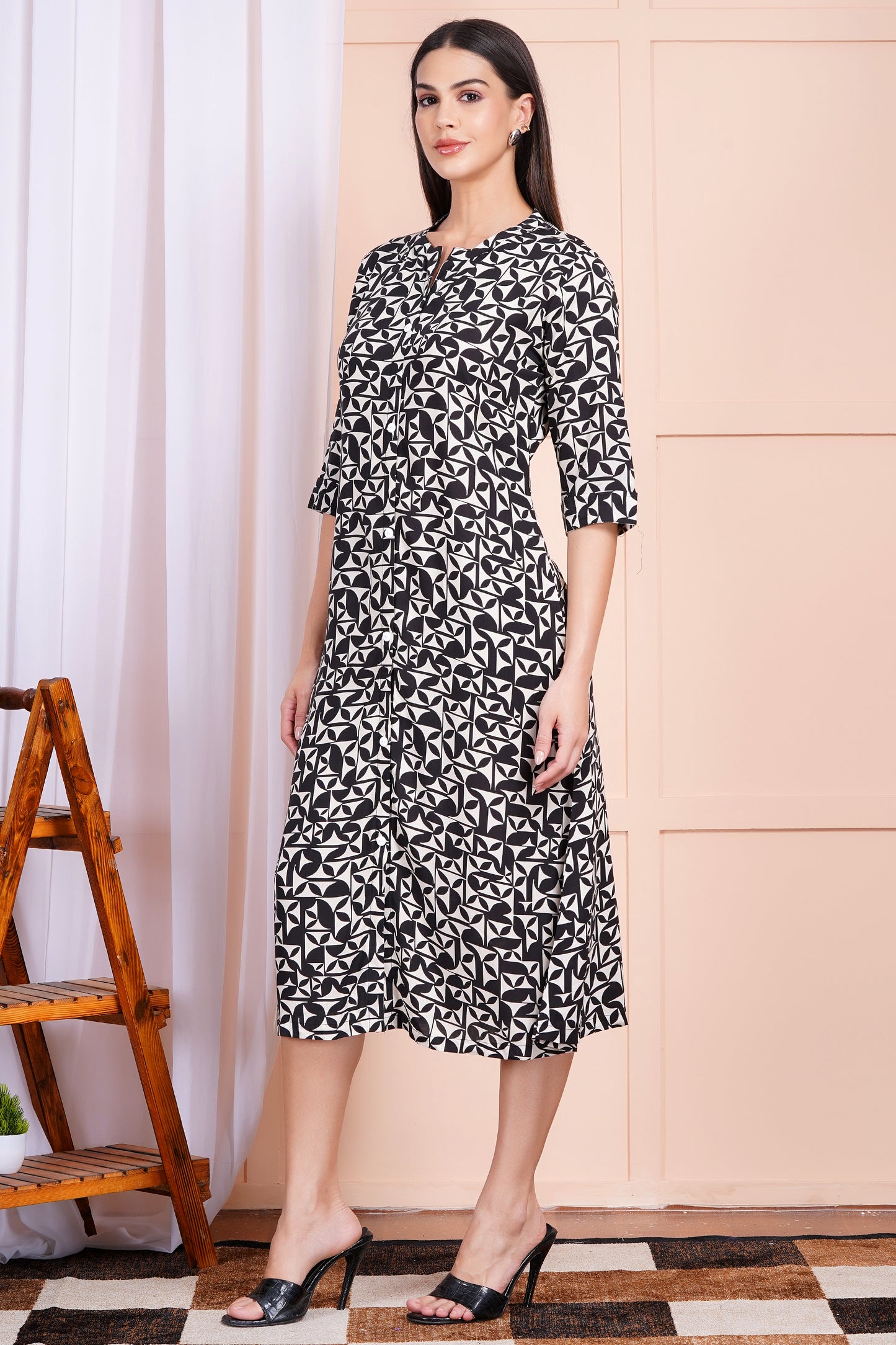 Monochrome Maze A-Line Dress