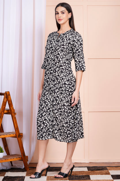 Monochrome Maze A-Line Dress