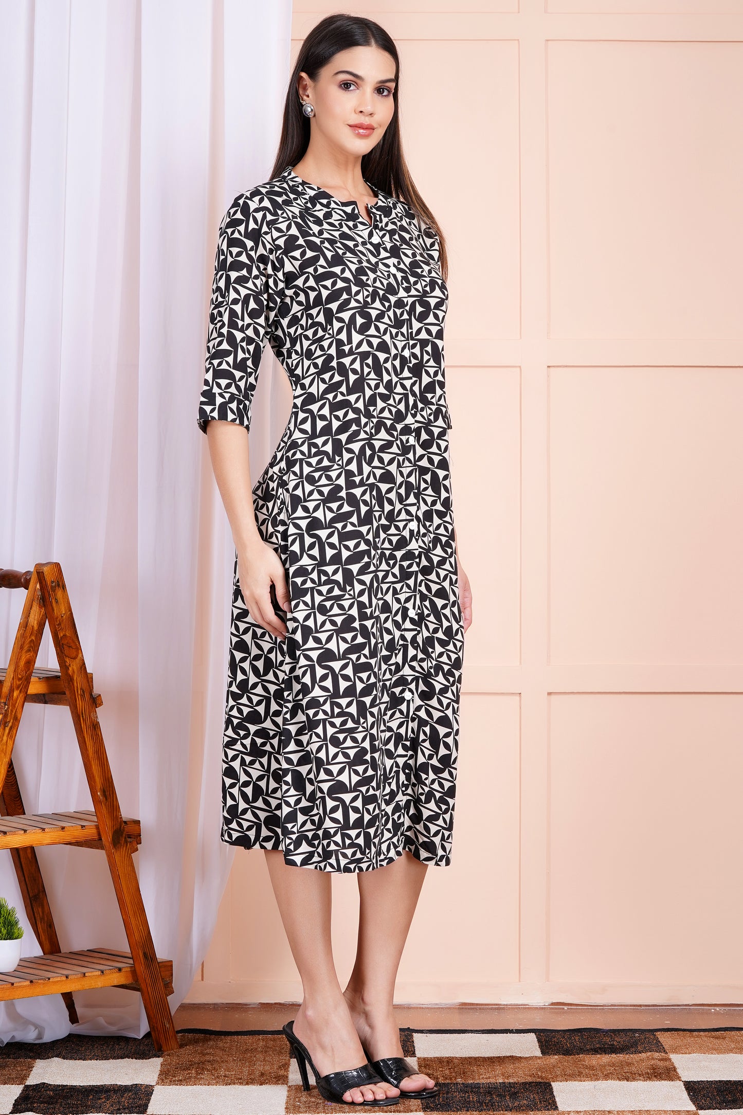Monochrome Maze A-Line Dress