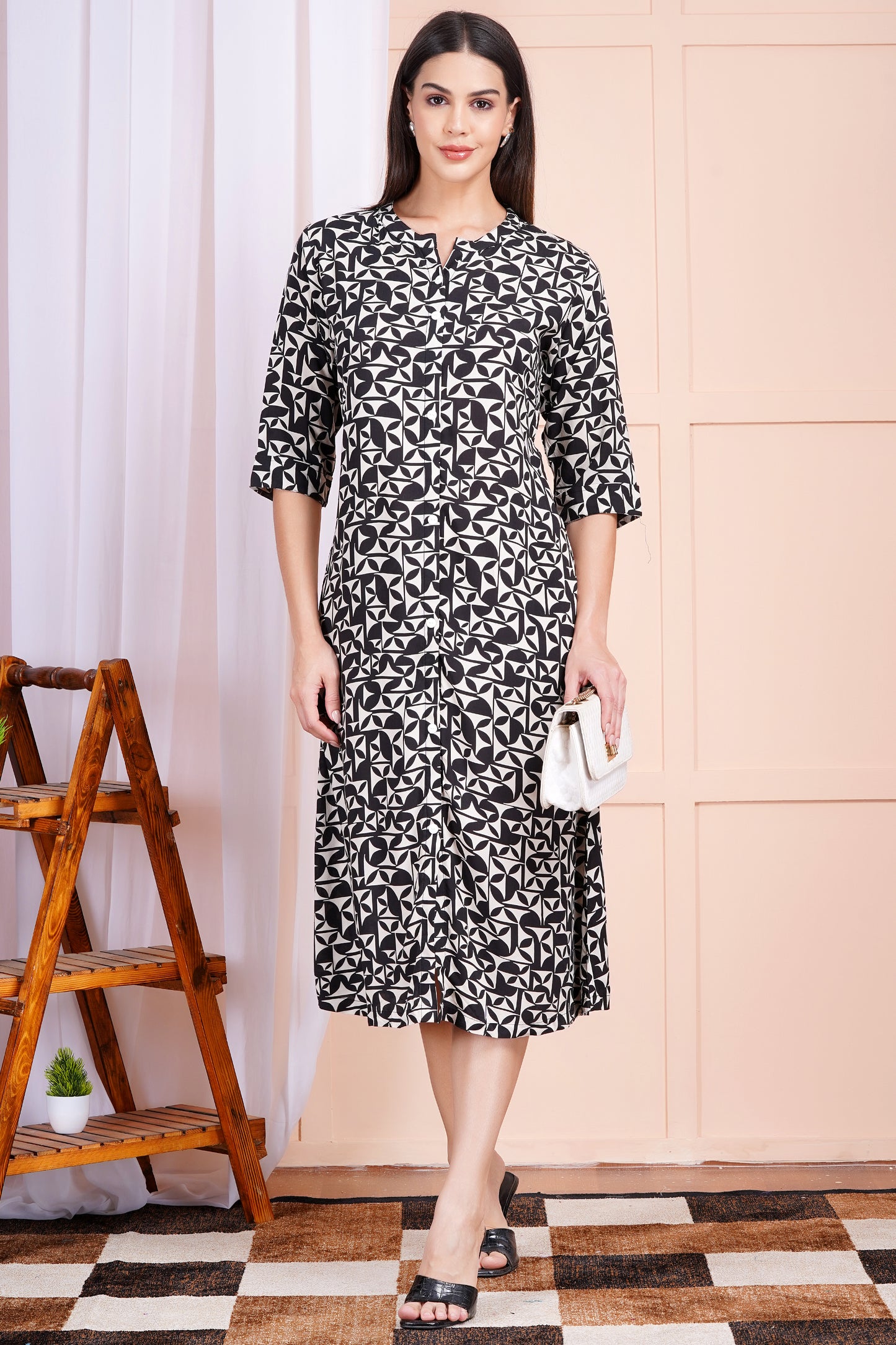 Monochrome Maze A-Line Dress