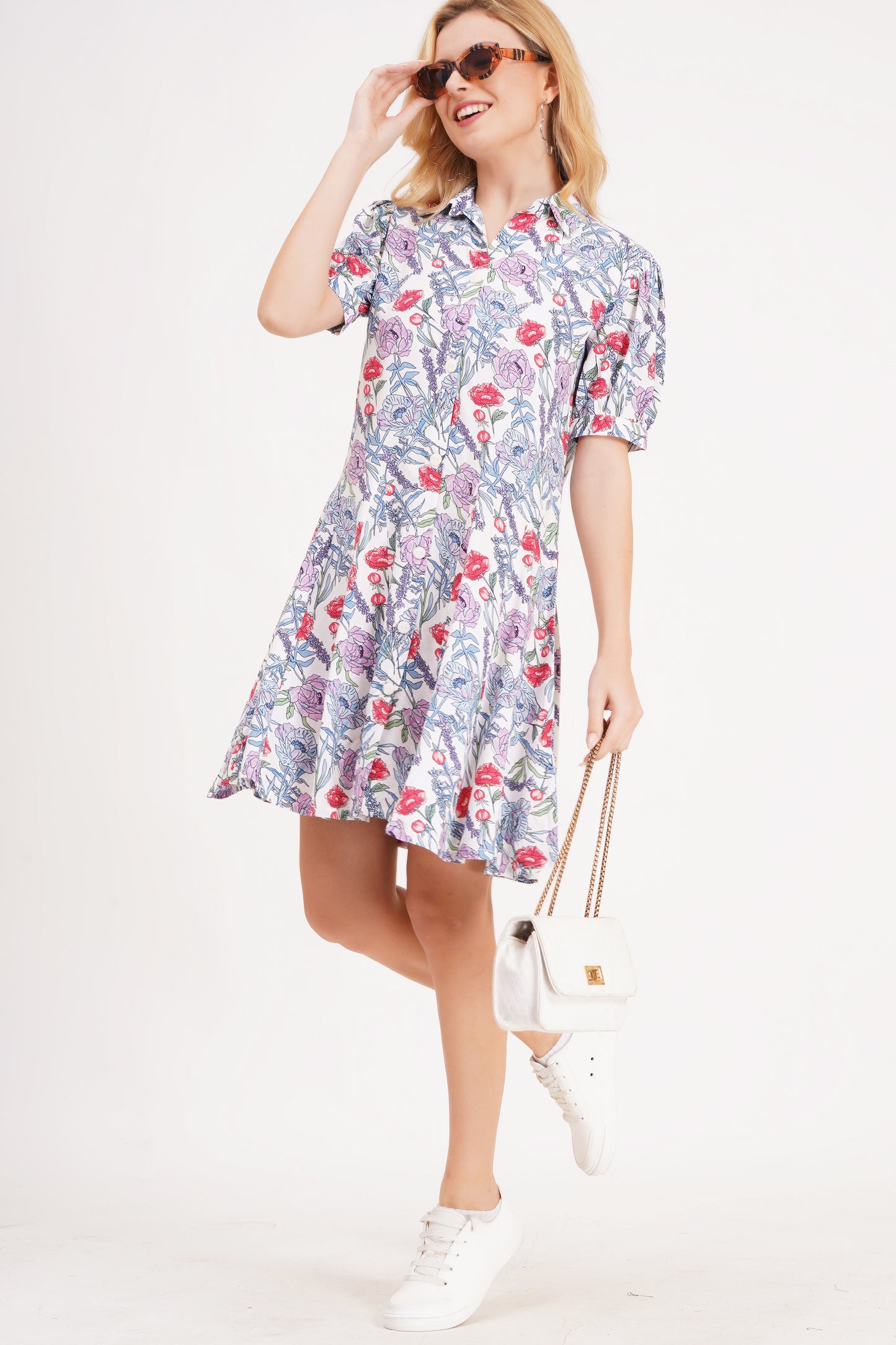 Bloom On Blue Short Dress