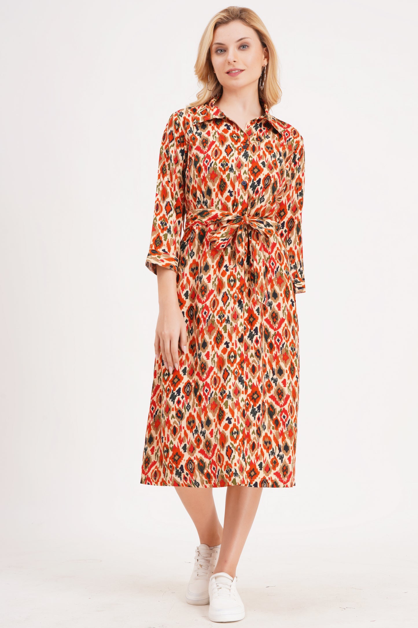 Spring A-Line Dress with Belt