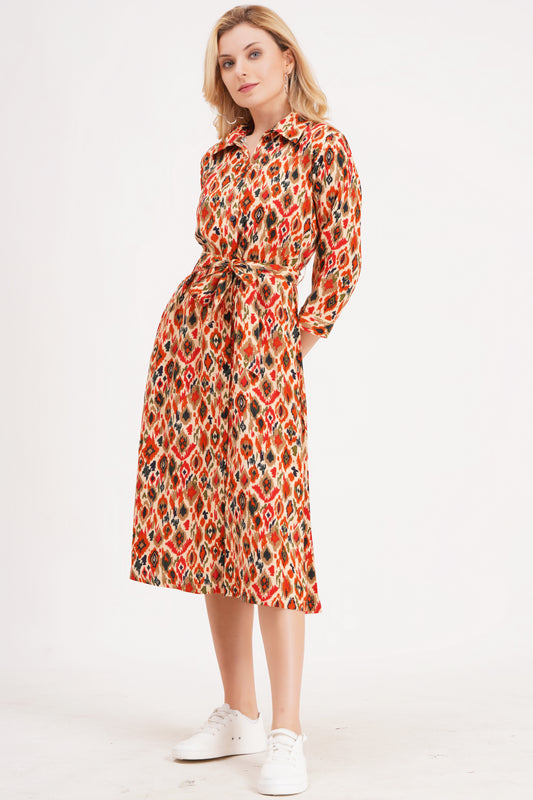Spring A-Line Dress with Belt