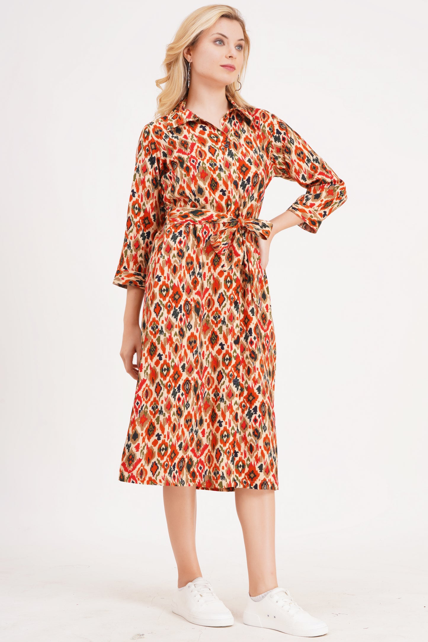 Spring A-Line Dress with Belt