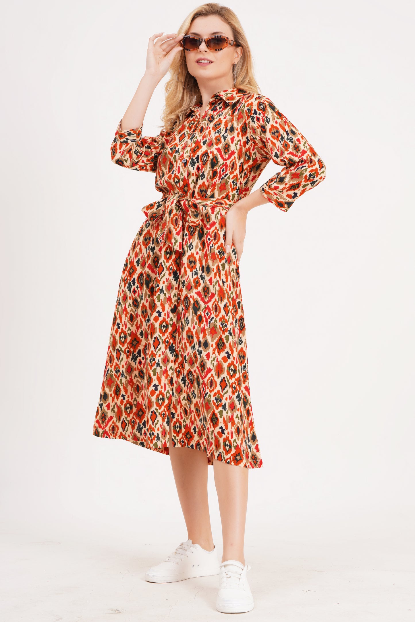 Spring A-Line Dress with Belt