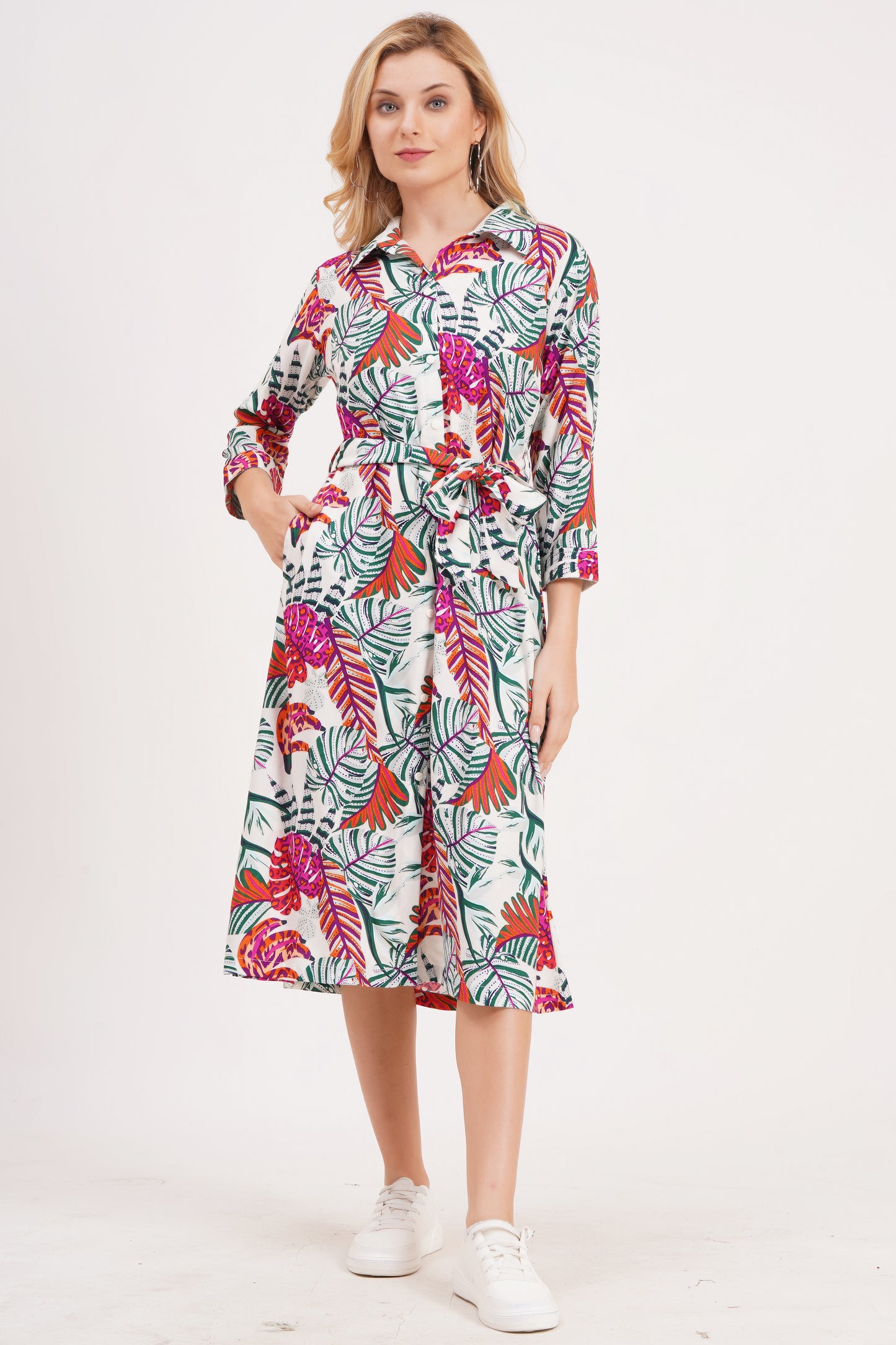Pastel Meadow A-Line Dress with Belt