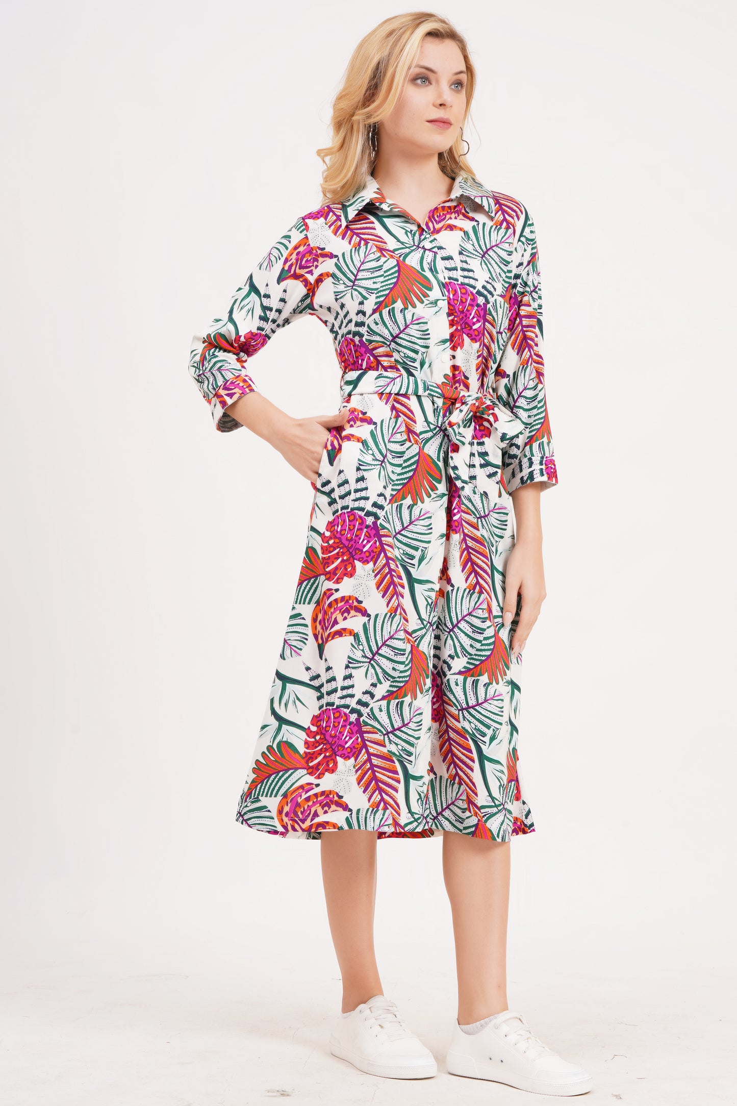 Pastel Meadow A-Line Dress with Belt