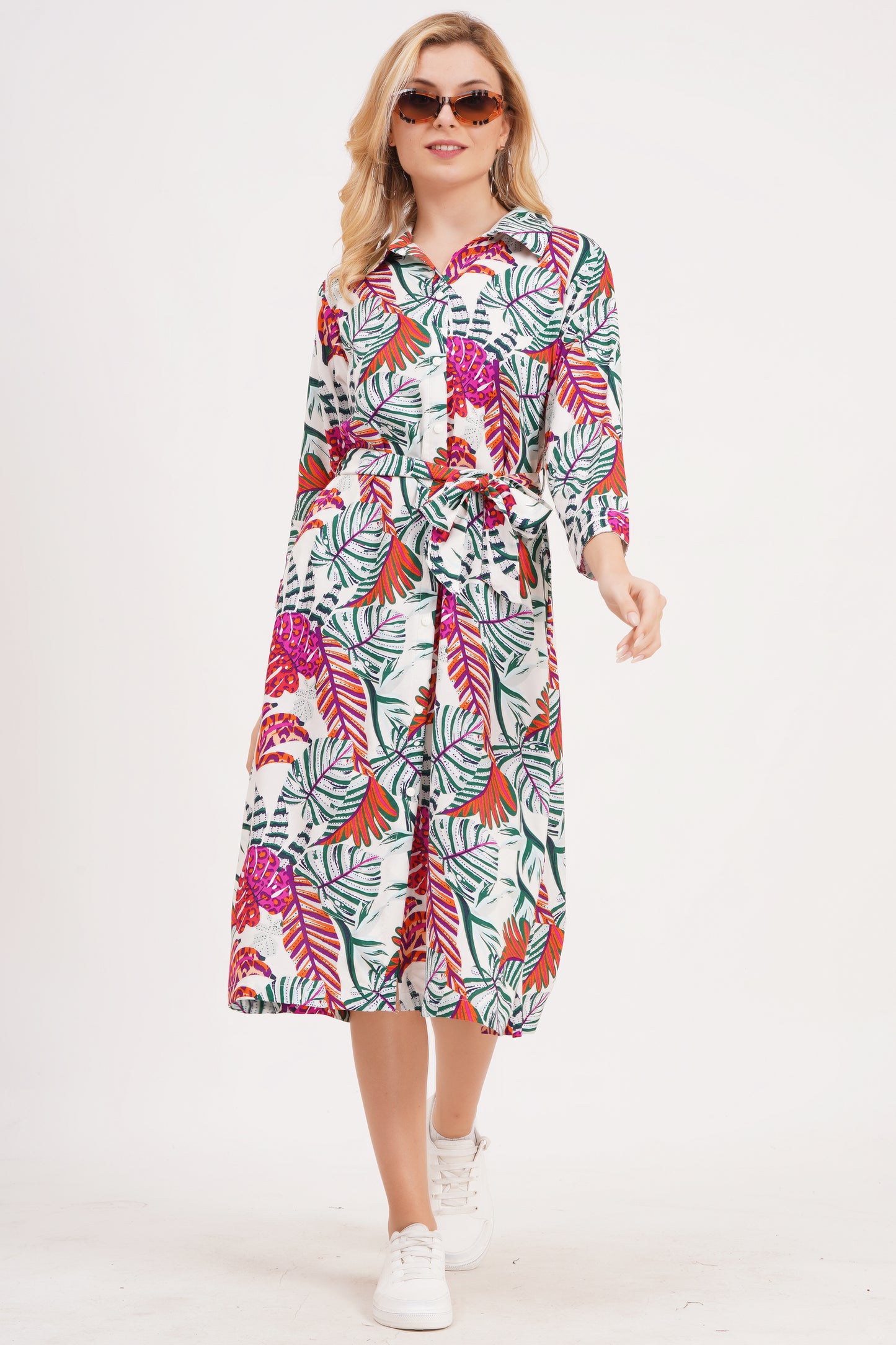 Pastel Meadow A-Line Dress with Belt