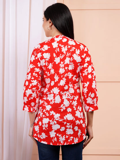 Tangerine Floral Pintucks Top