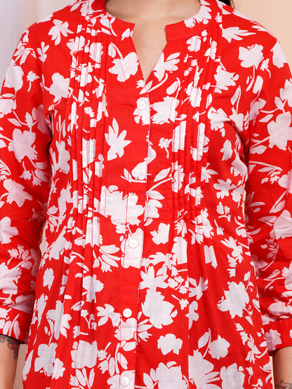 Tangerine Floral Pintucks Top