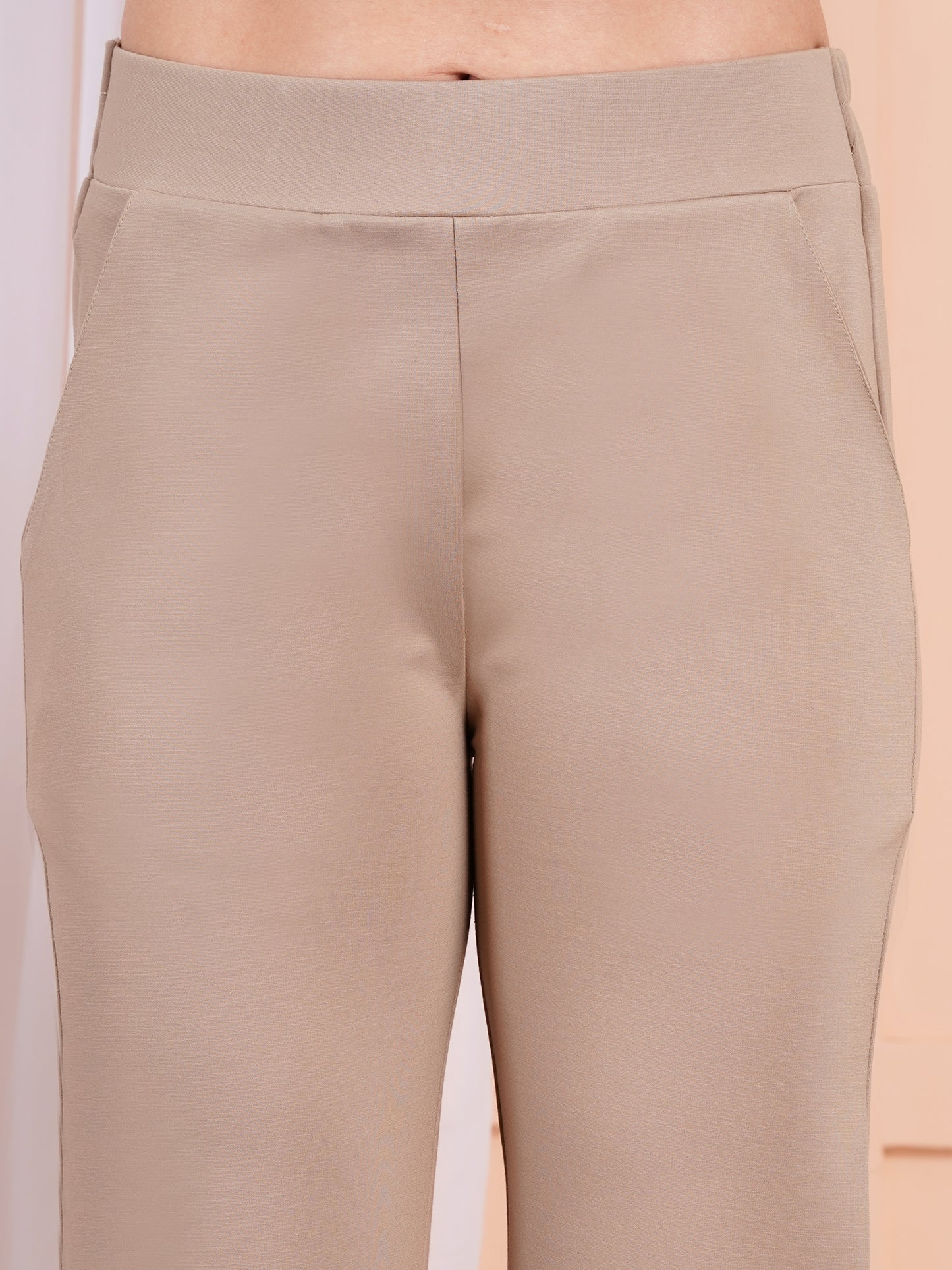 Classic Beige Bell-Bottom Pants