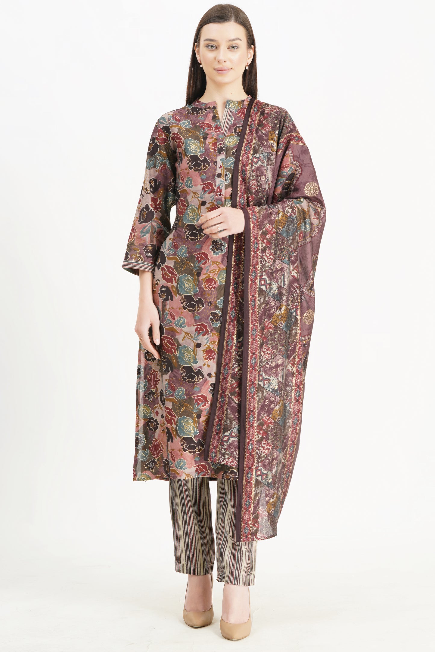 Floral Print Straight Kurta Set with Dupatta