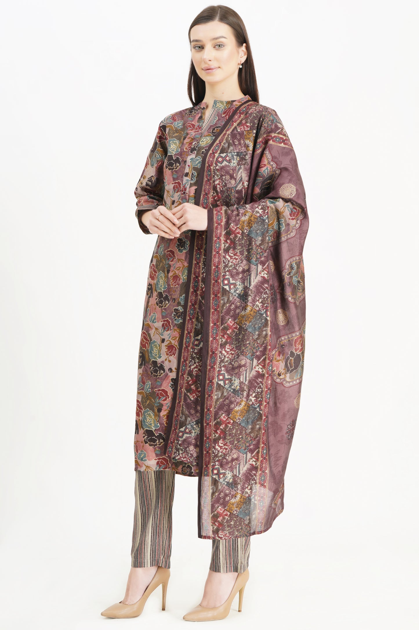 Floral Print Straight Kurta Set with Dupatta